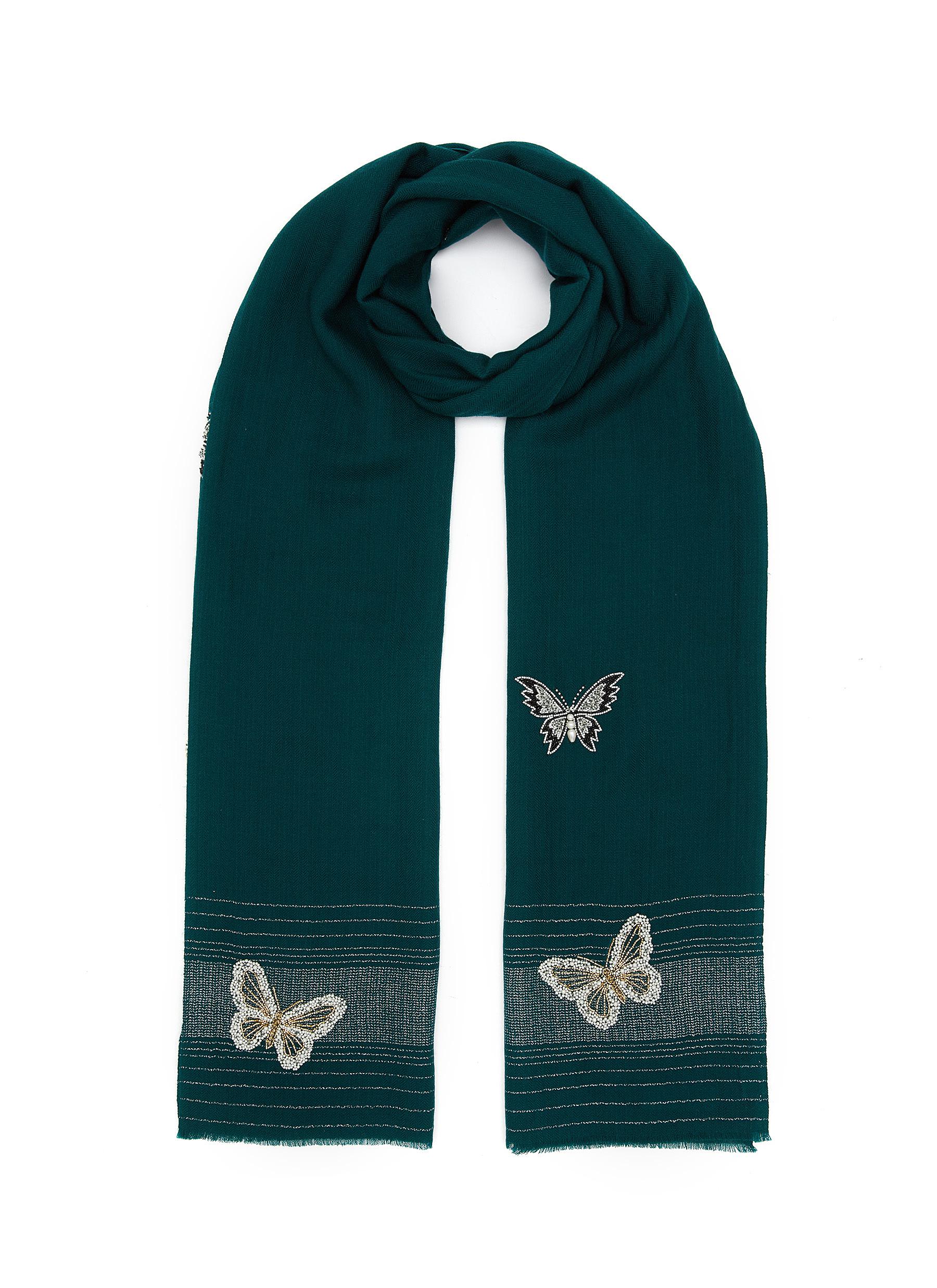 JANAVI Flying Butterfly Embroidered Merino Wool Scarf Women