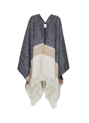Main View - Click To Enlarge - BRUNELLO CUCINELLI - Striped Fringe Hem Wool Poncho