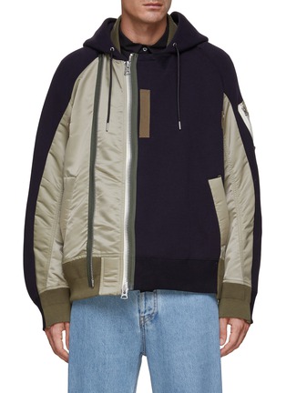 Main View - Click To Enlarge - SACAI - Nylon Panel Hooded Jacket