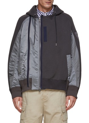 Main View - Click To Enlarge - SACAI - Nylon Panel Hooded Jacket