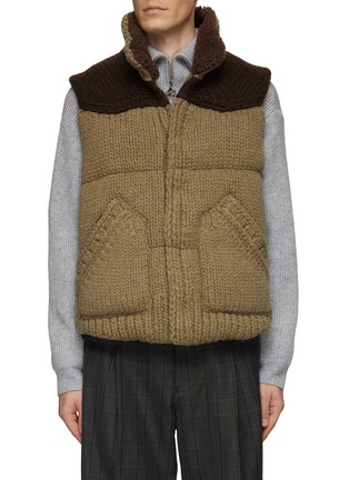 Main View - Click To Enlarge - SACAI - Contrast Yoke And Stand Collar Padded Knit Vest