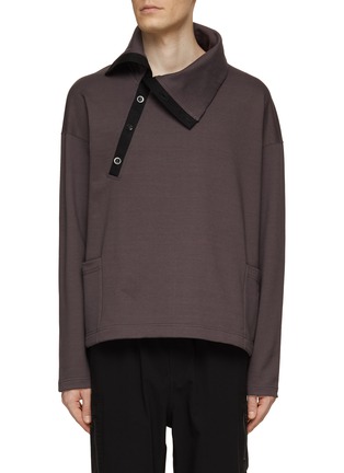 Main View - Click To Enlarge - THE VIRIDI-ANNE - Asymmetrical Stand Collar Sweatshirt