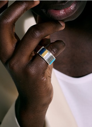 Detail View - Click To Enlarge - JOHN HARDY - Classic Chain Mother Of Pearl Lapis Lazuli Turquoise 18K Gold Silver Ring — Size 9