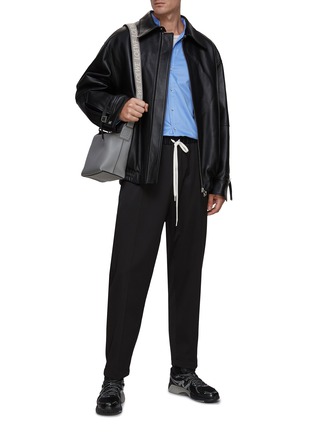 Figure View - Click To Enlarge - WOOYOUNGMI - Oversized Buckled Sleeve Strap Leather Jacket