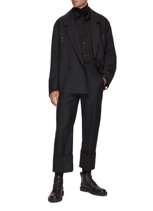 Figure View - Click To Enlarge - RE: BY MAISON SANS TITRE - Straight Leg Buckle Design Folded Cropped Pants