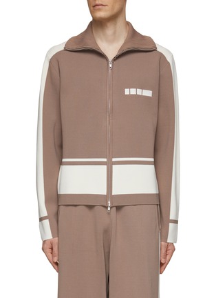 Main View - Click To Enlarge - RE: BY MAISON SANS TITRE - Colour Block Motif Zip Up Turtle Neck Jacket