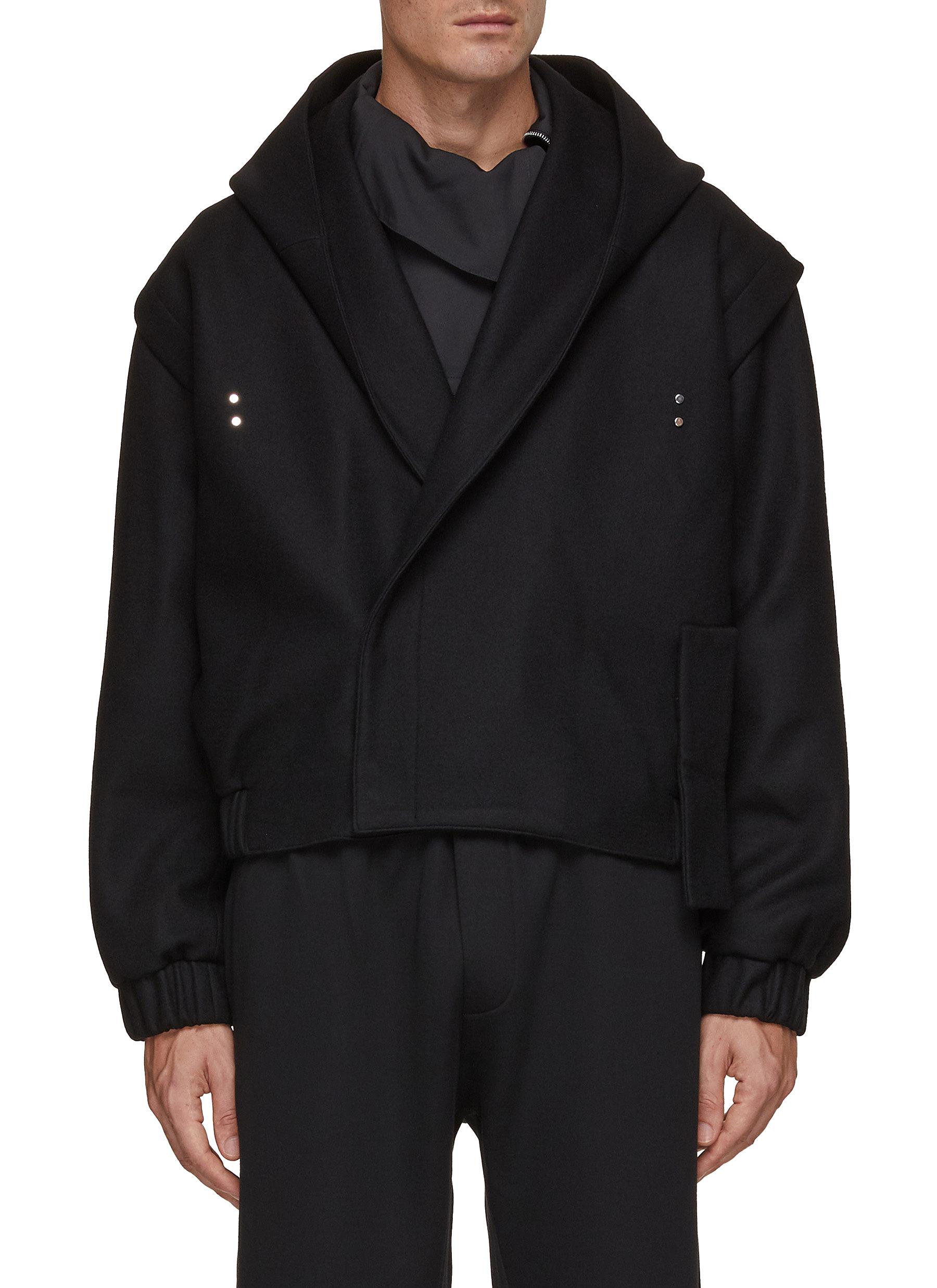 Detachable Strap Hooded Tweed Cropped Jacket