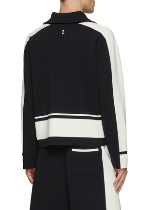 Back View - Click To Enlarge - RE: BY MAISON SANS TITRE - Colour Block Motif Zip Up Turtle Neck Cardigan