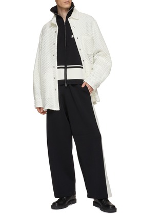Figure View - Click To Enlarge - RE: BY MAISON SANS TITRE - Colour Block Motif Zip Up Turtle Neck Cardigan