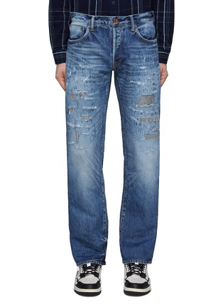Main View - Click To Enlarge - WASHI - Mitsumata Hanagasumi Distressed Flared Leg Jeans