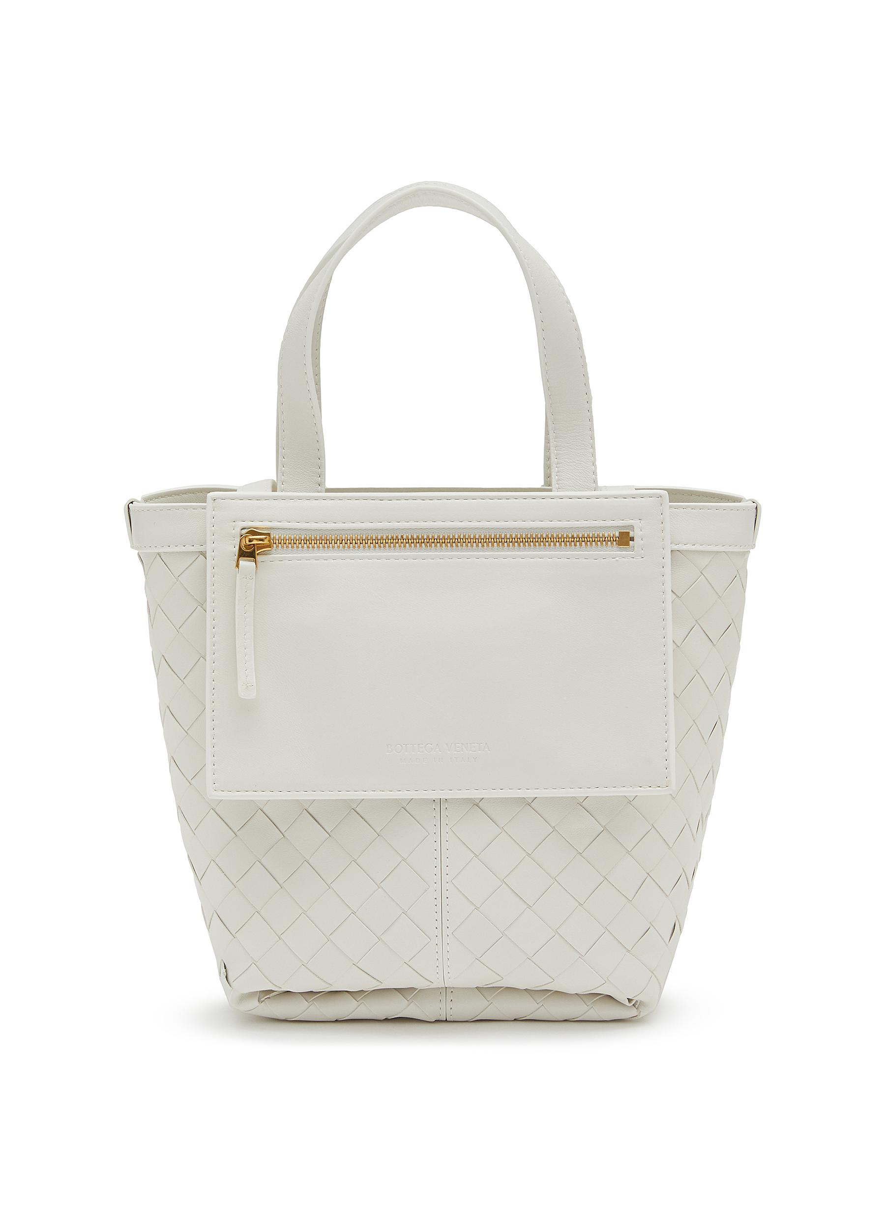 Small Flip Flap Woven Leather Tote Bag