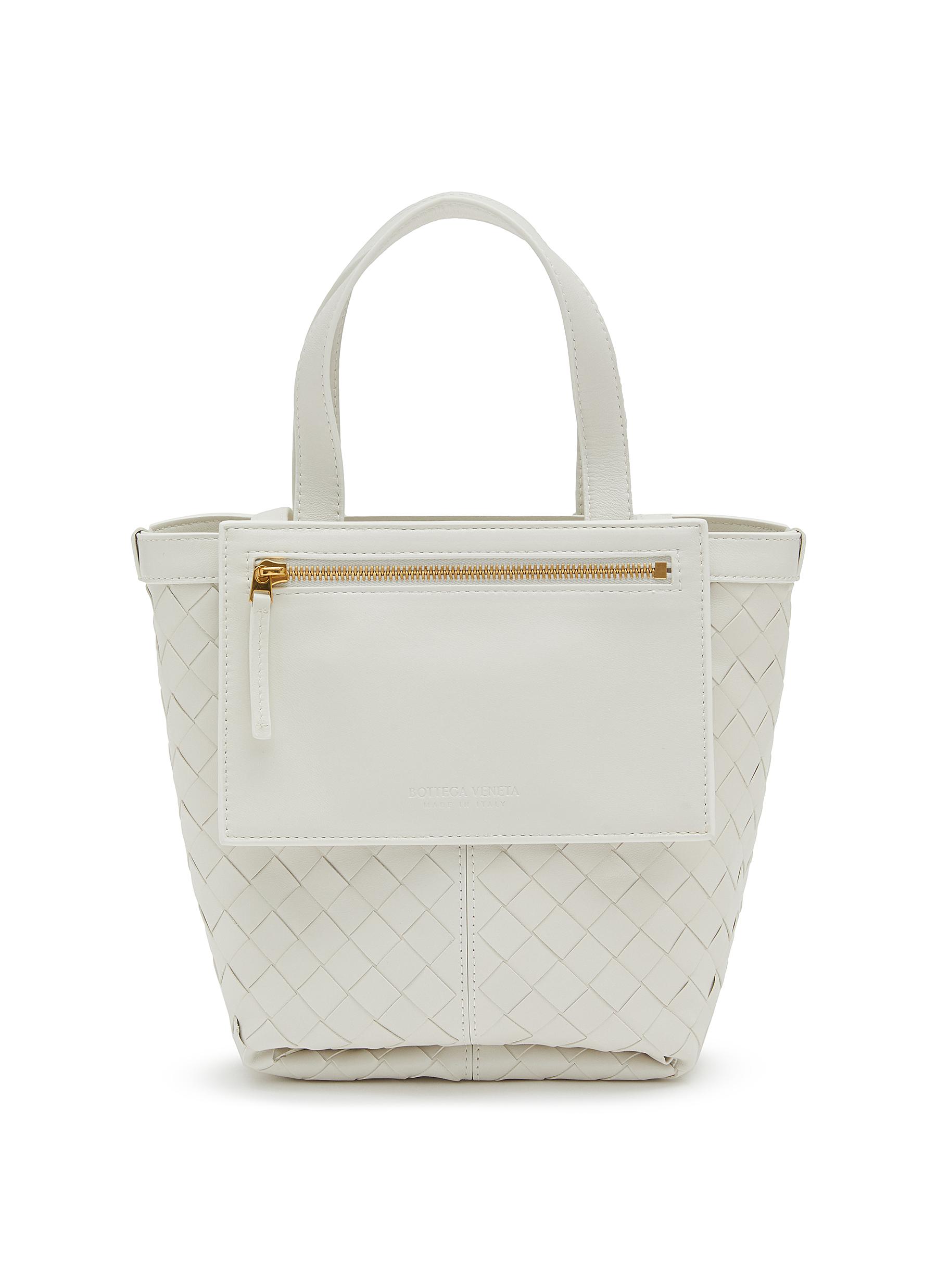 BOTTEGA VENETA SMALL FLIP FLAP WOVEN LEATHER TOTE BAG