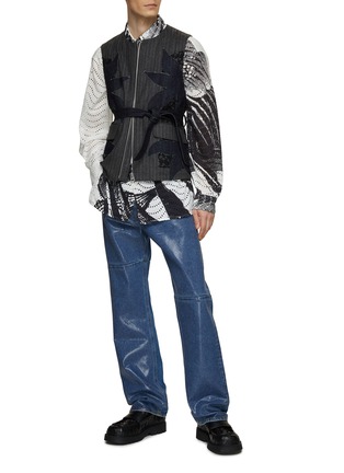 Figure View - Click To Enlarge - KHOKI - Floral And Lace Appliqué Striped Zipped Vest