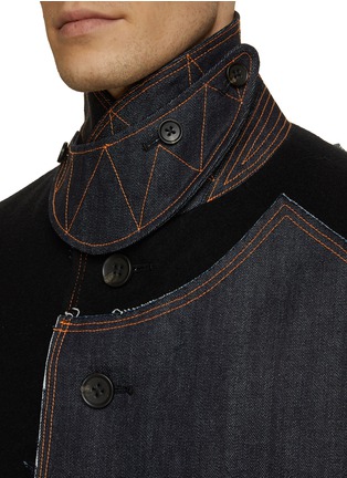  - KHOKI - Belted Denim Panel Wool Blend Coat