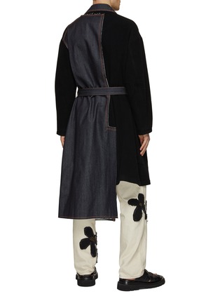 Back View - Click To Enlarge - KHOKI - Belted Denim Panel Wool Blend Coat