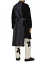 Back View - Click To Enlarge - KHOKI - Belted Denim Panel Wool Blend Coat