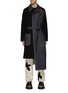 Main View - Click To Enlarge - KHOKI - Belted Denim Panel Wool Blend Coat