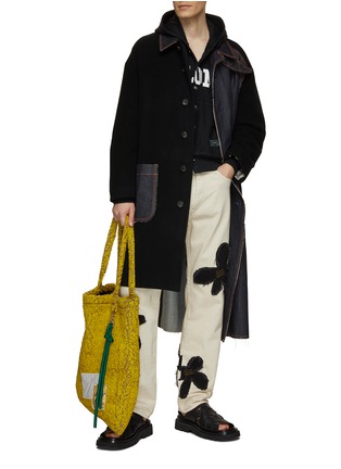 Figure View - Click To Enlarge - KHOKI - Belted Denim Panel Wool Blend Coat