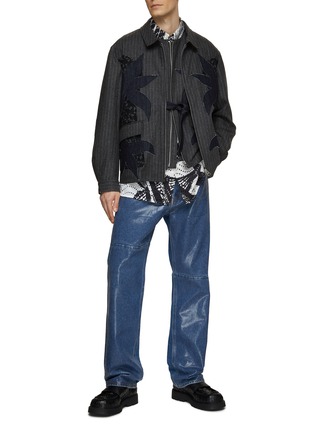 Figure View - Click To Enlarge - KHOKI - Floral And Lace Appliqué Stripped Zipped Jacket