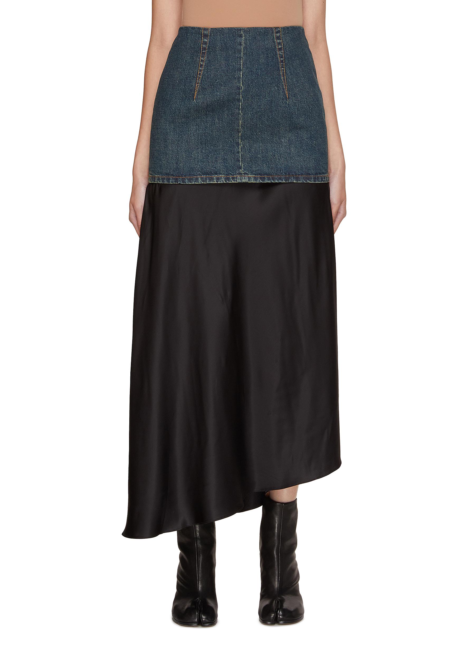 Denim Panel Layered Maxi Skirt