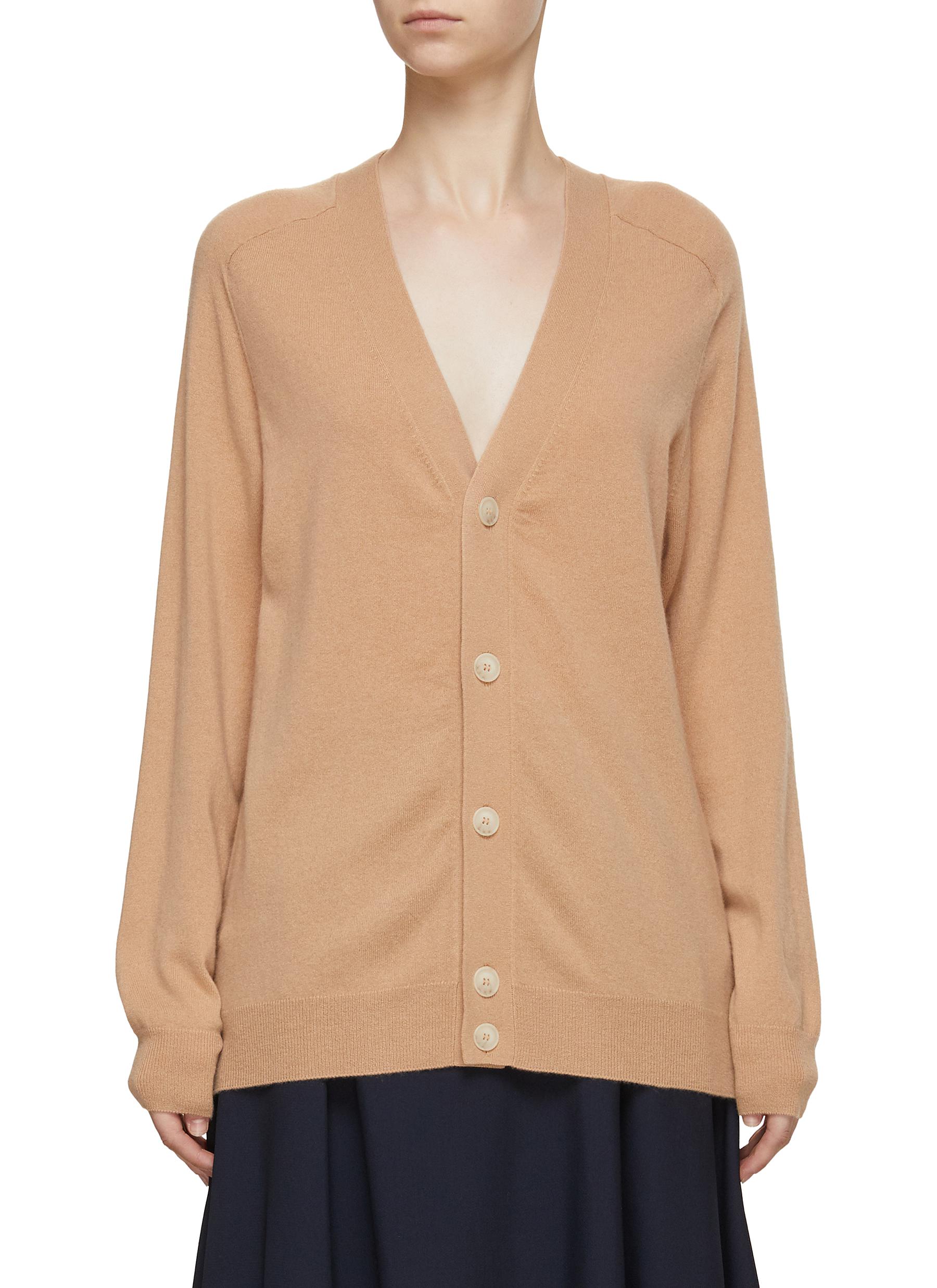 Camel v shop neck cardigan