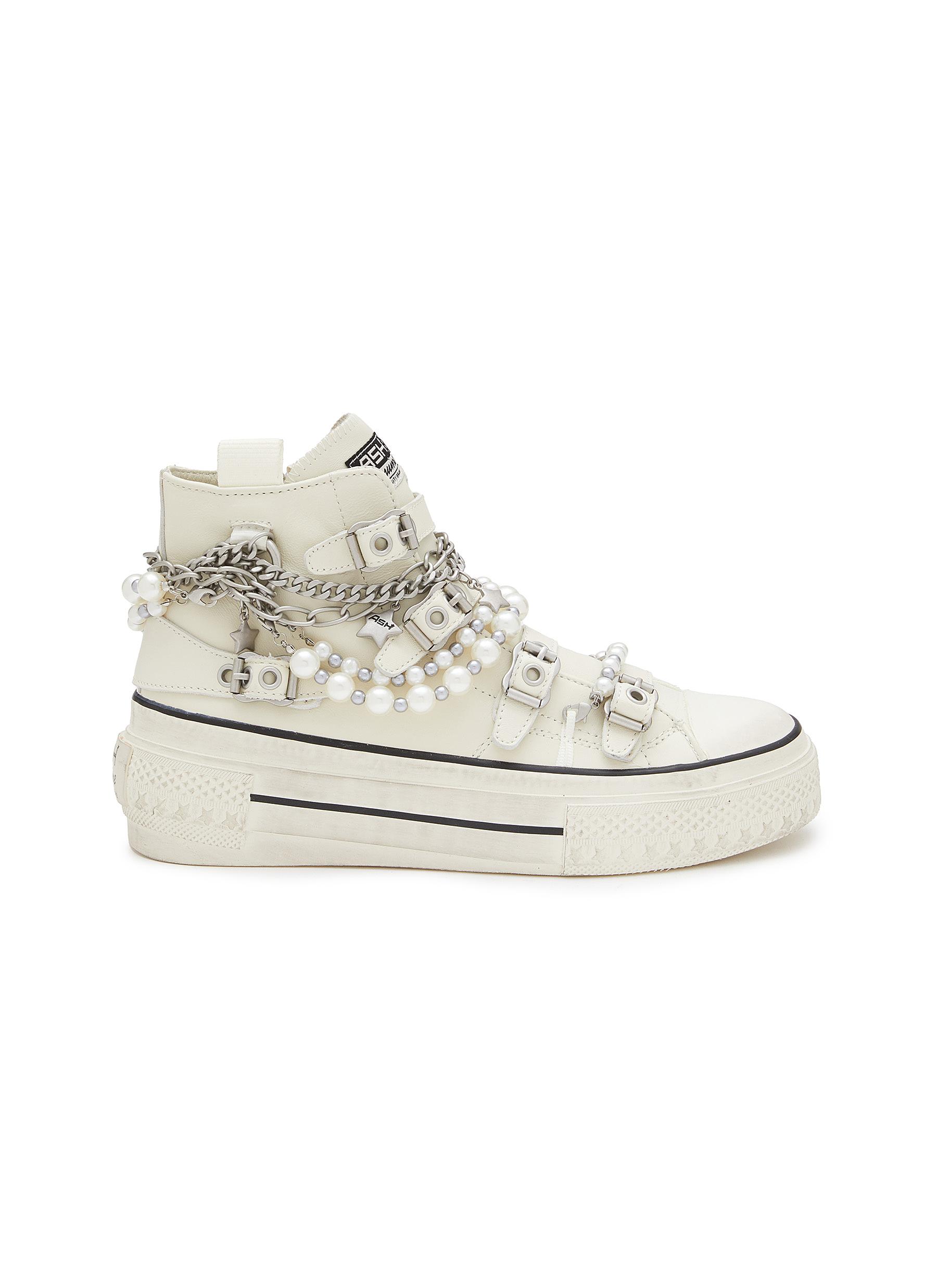 Rainbow Chain Embellished Leather High-Top Sneakers