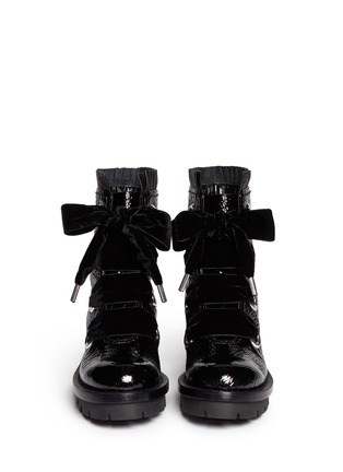 Figure View - Click To Enlarge - ALEXANDER MCQUEEN - Velvet lace-up patent leather boots
