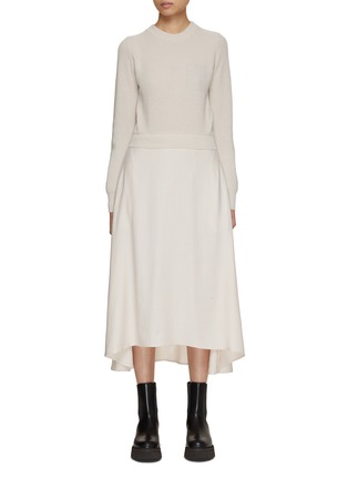 Main View - Click To Enlarge - PESERICO - Bifabric Ribbed Knit Chiffon Dress