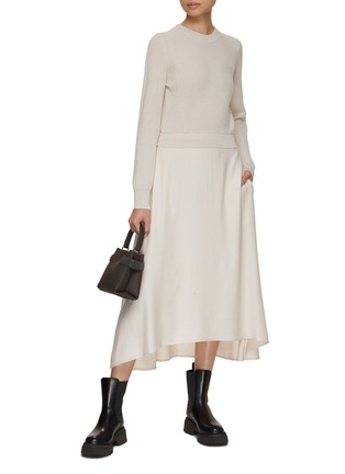 Figure View - Click To Enlarge - PESERICO - Bifabric Ribbed Knit Chiffon Dress