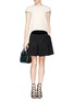 Figure View - Click To Enlarge - ALEXANDER MCQUEEN - Velvet waist wool blend flare skirt