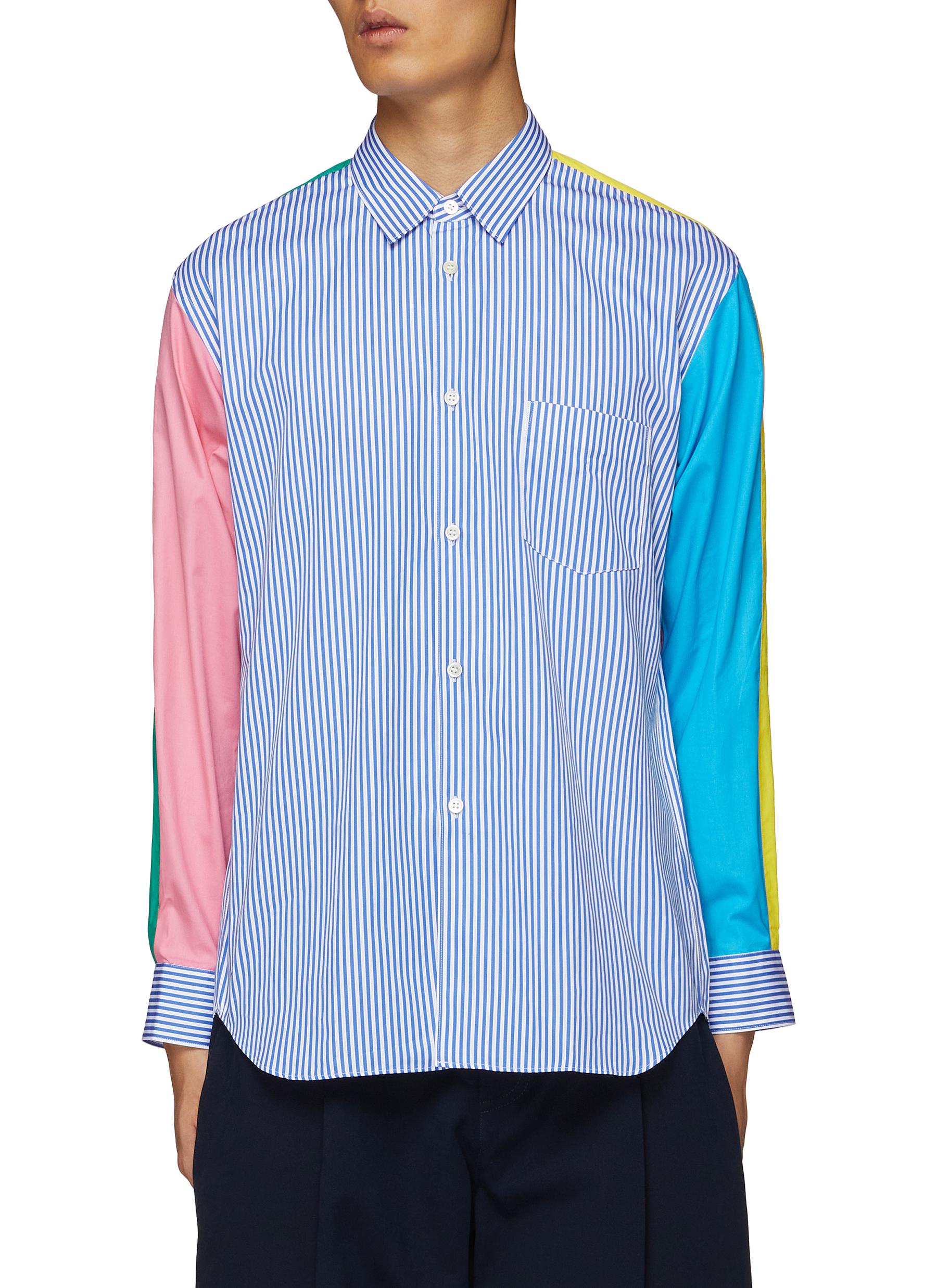 COMME DES GARÇONS SHIRT | Patchwork Sleeve Poplin Striped Shirt 