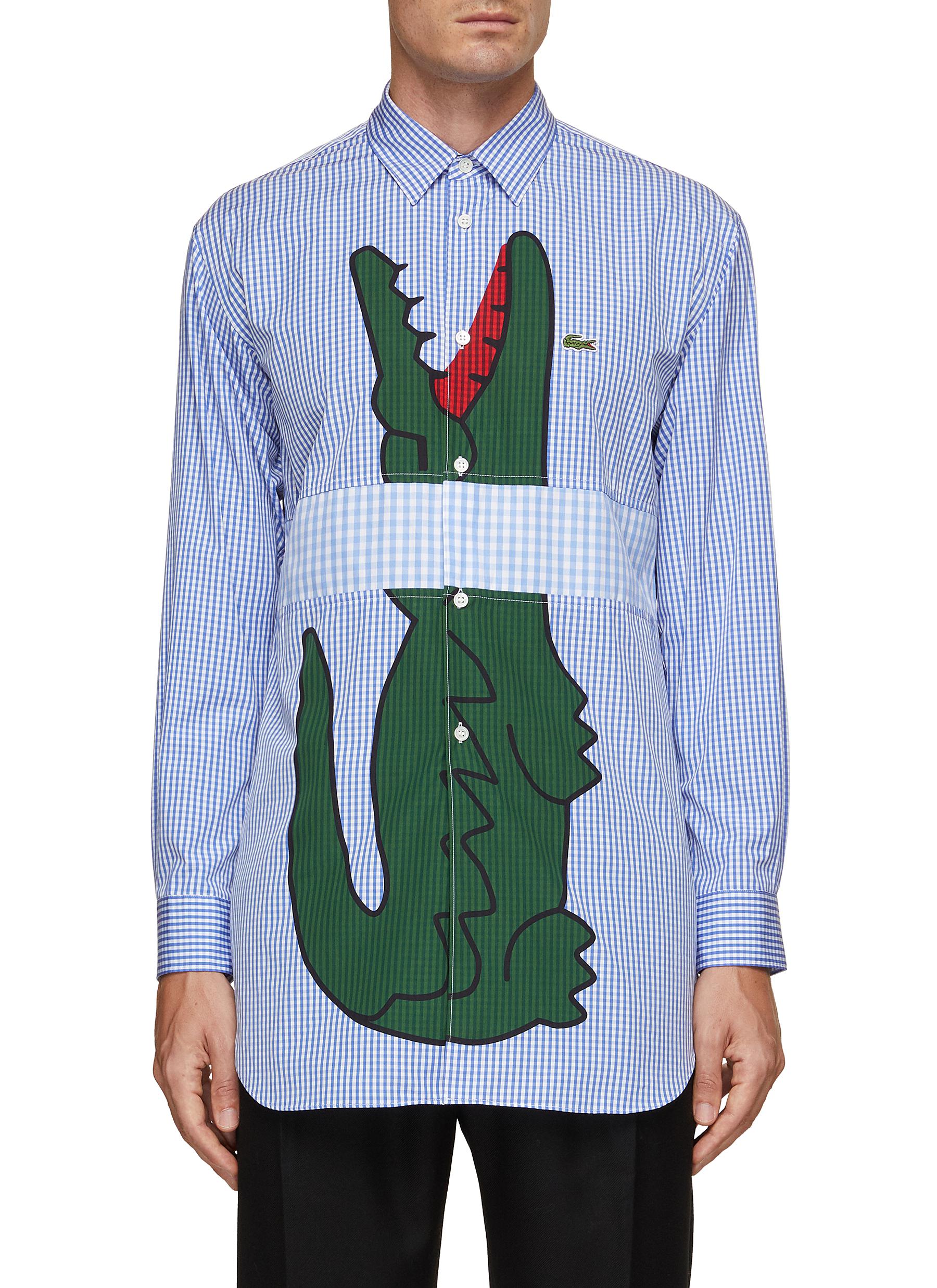 X Lacoste Poplin Checkered Vertical Gator Print Shirt