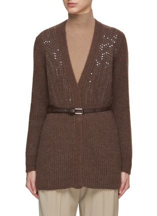 Main View - Click To Enlarge - PESERICO - Sequin Chunky Knit Belted Cardigan