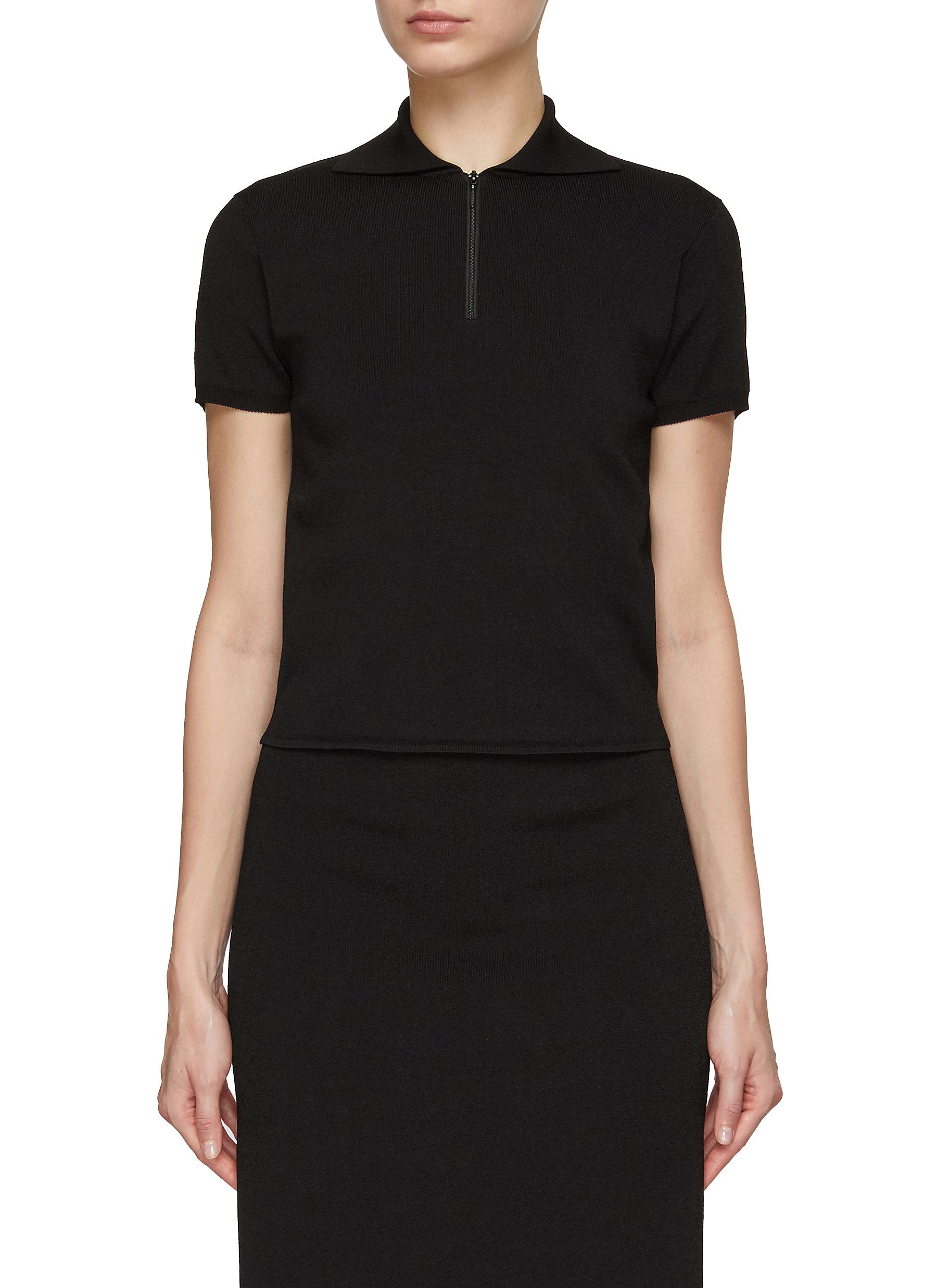 The Row Cauro Zip-front Polo Top In Black