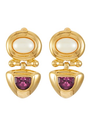 Main View - Click To Enlarge - LANE CRAWFORD VINTAGE ACCESSORIES - Gold Tone Faux Pearl Crystal Earrings