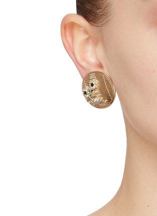 Figure View - Click To Enlarge - LANE CRAWFORD VINTAGE ACCESSORIES - Gold Tone Diamante Flower Earrings