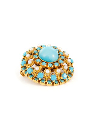 Detail View - Click To Enlarge - LANE CRAWFORD VINTAGE ACCESSORIES - Gold Tone Faux Turquoise Faux Pearl Brooch