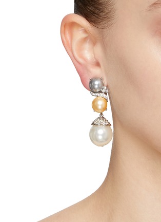 Figure View - Click To Enlarge - LANE CRAWFORD VINTAGE ACCESSORIES - Faux Pearl Diamante Drop Earrings