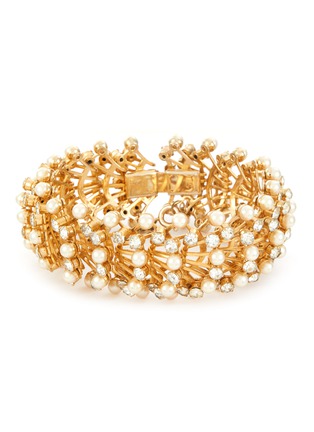 Main View - Click To Enlarge - LANE CRAWFORD VINTAGE ACCESSORIES - Gold Tone Faux Pearl Diamanté Bracelet