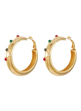 Main View - Click To Enlarge - LANE CRAWFORD VINTAGE ACCESSORIES - Gold Tone Cabachon Hoop Earrings