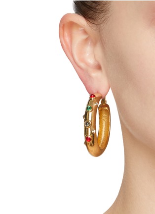 Figure View - Click To Enlarge - LANE CRAWFORD VINTAGE ACCESSORIES - Gold Tone Cabachon Hoop Earrings
