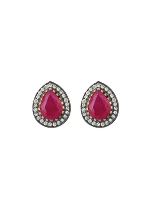 Main View - Click To Enlarge - AMRAPALI LONDON - Rajasthan 18K Yellow Gold Rhodium Diamond Ruby Stud Earrings