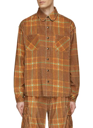 Main View - Click To Enlarge - ERL - Printed Check Plastic Coated Back Panel Corduroy Shirt