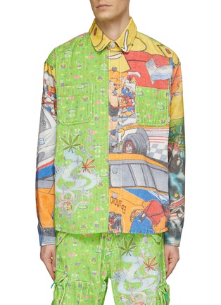 Main View - Click To Enlarge - ERL - Printed Floral Plastic Coated Back Panel Corduroy Shirt
