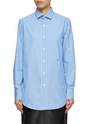 BALENCIAGA | Striped Logo Back Oversized Cotton Shirt | Women 