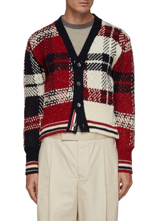 Main View - Click To Enlarge - THOM BROWNE - Donegal Wool Tartan Jacquard Cardigan
