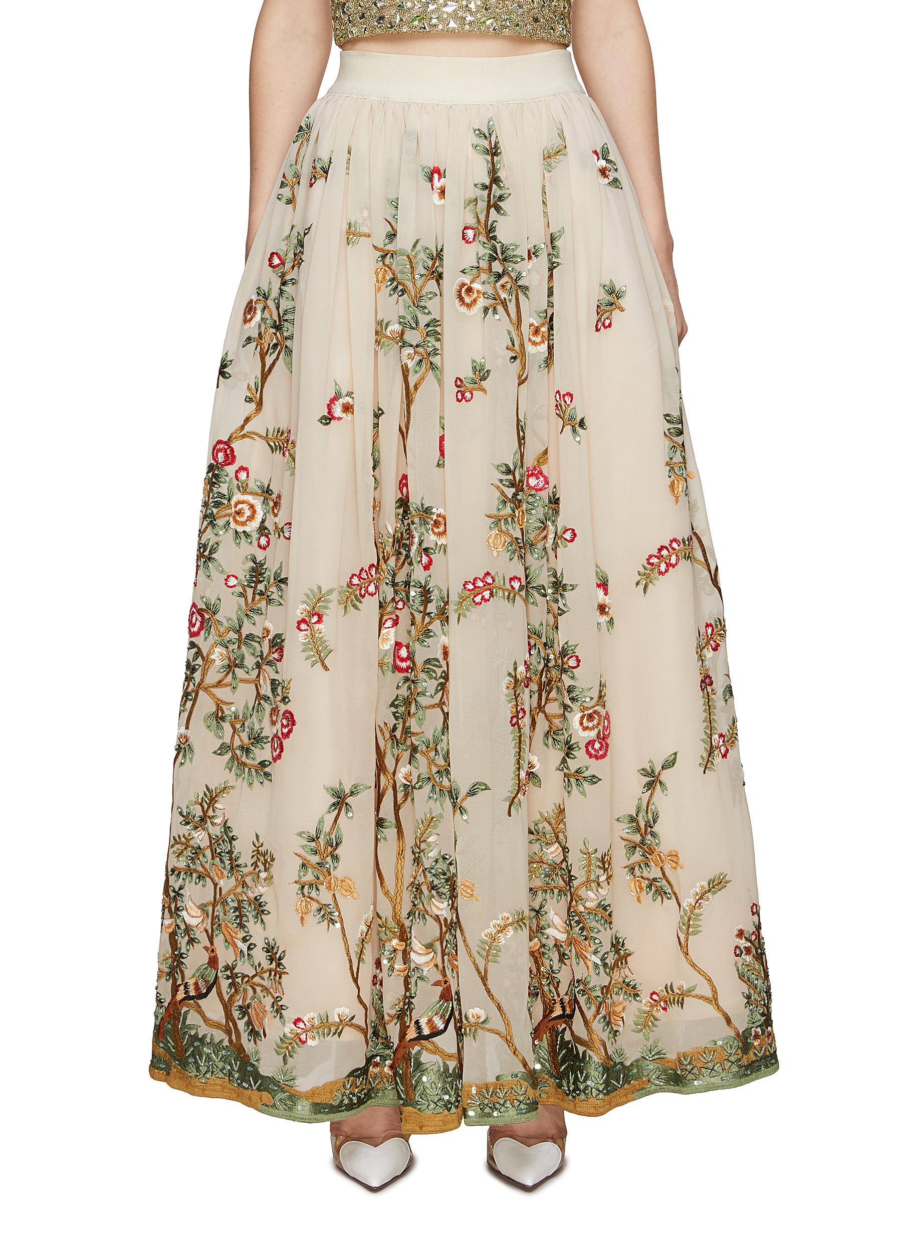 Catrina Floral Embroidery Maxi Skirt