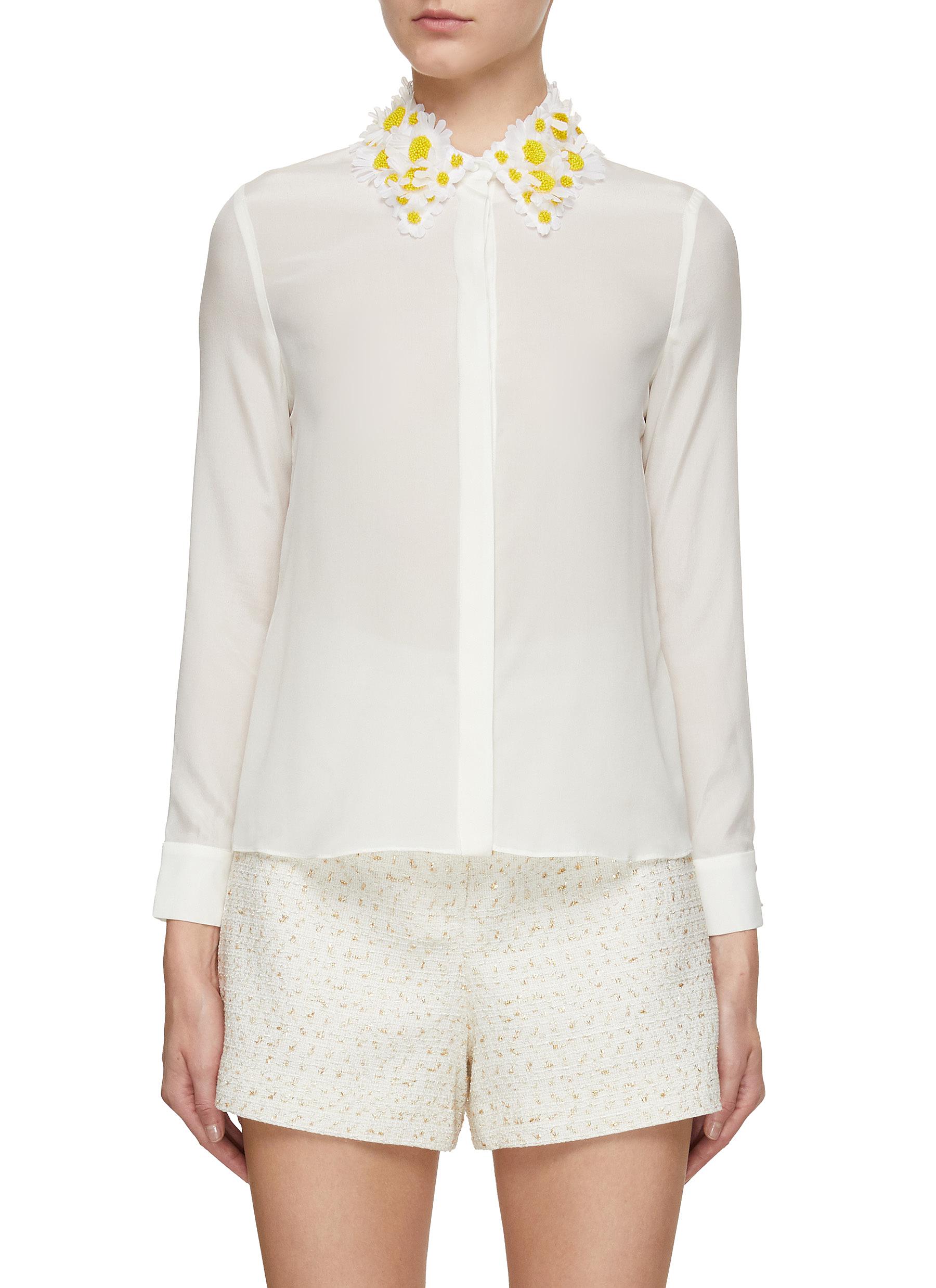 ALICE OLIVIA Willa Daisy Embellished Silk Shirt Women Lane