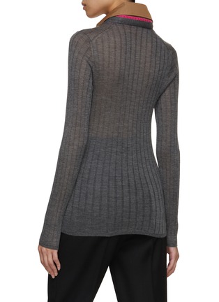 Back View - Click To Enlarge - PRADA - Contrast Insert Collar Sheer Knit Cardigan