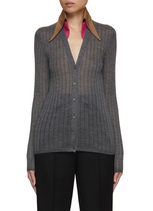 Main View - Click To Enlarge - PRADA - Contrast Insert Collar Sheer Knit Cardigan